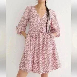 J.Crew V-Neck Poplin Mini Dress Pink Peony Floral Paisley Size 2